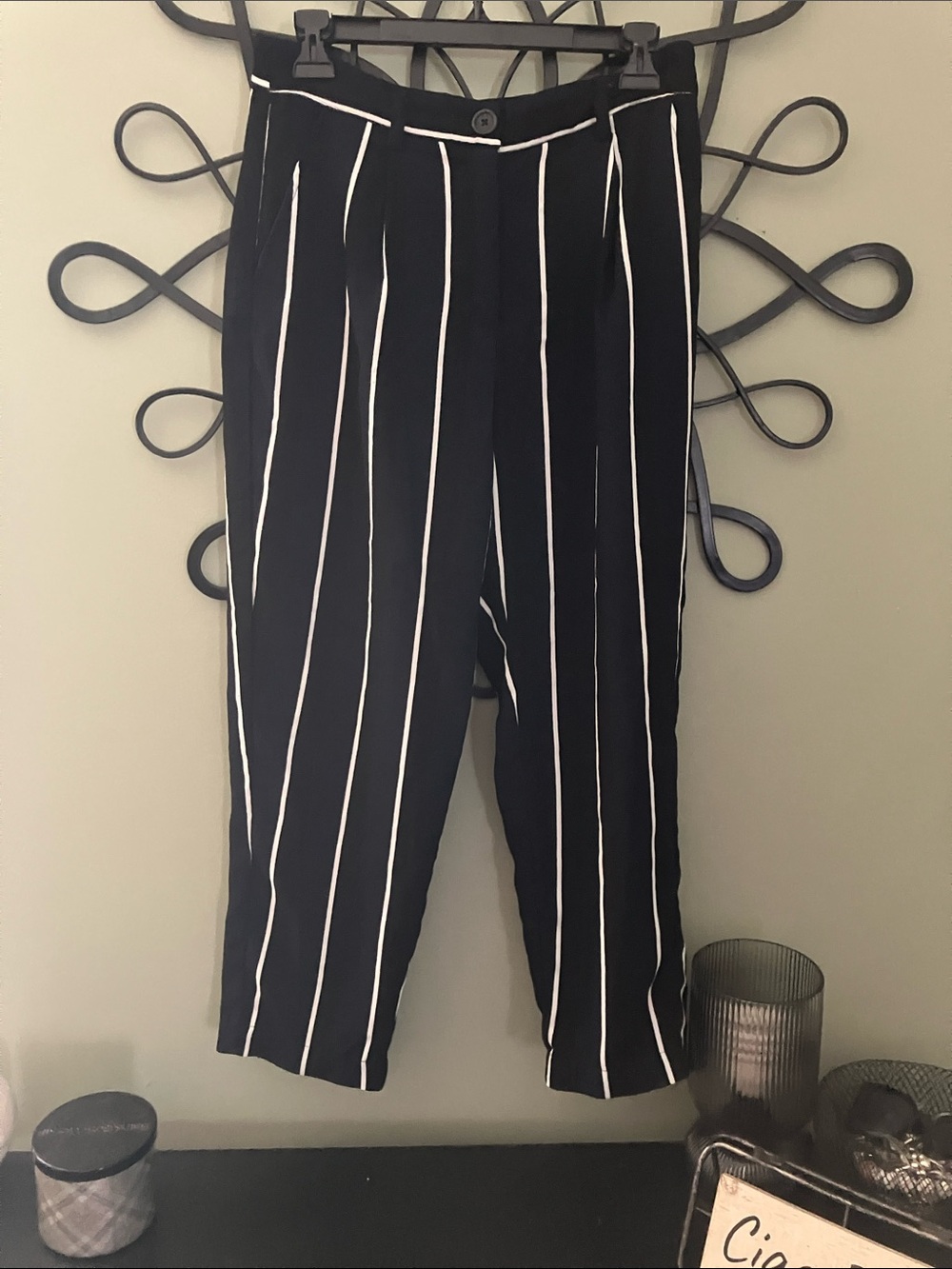 Who What Wear Black Pinstripe Straight-Leg Pants